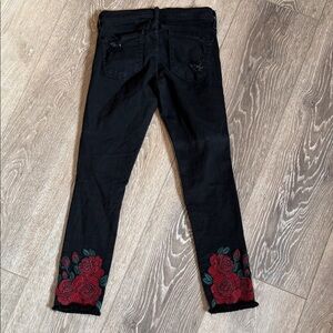 Flying Monkey Black Jeans with Red Floral Accents